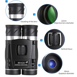 IVOMENT Binoculares Plegables,40x22 HD Binoculares Potentes,Portátiles Prismáticos (8X), 2000M Alta Resolución con Visión Clara Binoculares Telescopio,para Observación de Aves,Senderismo,Eventos al A