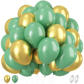 Olive Green and Gold Balloons, 60Pcs 12 Inch Metallic Gold and Sage Green Balloons, Latex Helium Party Balloons for Wedding Birthday Graduation Anniversary Jungle Safari Bridal Shower Party Decoration