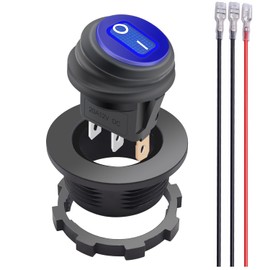weideer 12V Round Rocker Switch Waterproof with Shell Blue LED Light SPST ON Off 3 Pin 2 Position 20A 12 Volt Toggle Switch with Wires for Automotive Car Truck Boat K-116-BU-X