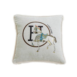 New Version 18x18 inches Throw Pillow Cushion Covers Set 2 Pack - Luxury Horse Jacquard Embroidery with Lace Trim Decorative Pillow Cover for Couch, Sofa, Living Room Bedroom (White)