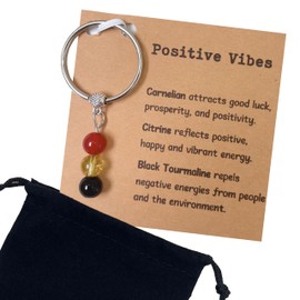 TRILVIX Natural Crystals Keychain, Healing Stones Keychain – Healing Crystals Gifts for Women, Friend Gifts, Keychains for Women – Carnelian, Citrine, Black Tourmaline (Positive Vibes)