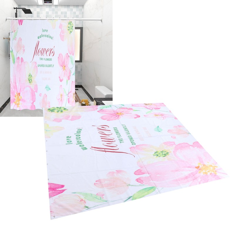 Summer Floral Pattern Shower Curtain with Hook Bathroom Curtain for