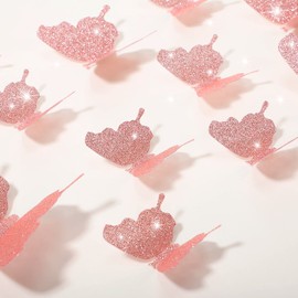 36 Pieces DIY Glitter Butterfly Combination 3D Butterfly Wall Stickers Decals Home Decoration (Glitter Pink)