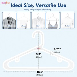 HOUSE DAY White Plastic Hangers 60 Pack, Clothes Hangers with Non Slip Hooks, Durable & Space Saving Coat Hanger, Light-Weight Clothing Hanger, Perfect Closet Organizer for Everyday Use
