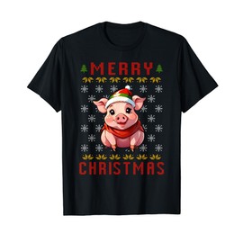 Merry Pigmas Ugly Christmas Pig T-Shirt, black