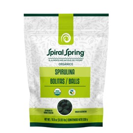 Spiral Spring Espirulina Orgánica en Bolitas 100% Natural, Bolsa con 250 Gramos, Alga Espirulina Máxima Certificada, Kosher, Libre de Gluten, sin Conservadores ni Colorantes.