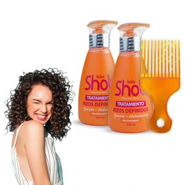 Kit Tratamiento Profesional Rizos Definidos Kolor Shot 2 Piezas 250ml c/u, Fijador y Activador de Rizos Sin Enjuague Curly Girl, Hidrata y Nutre el Cabello, Incluye Peine Cardo para el Cabello Rizado.