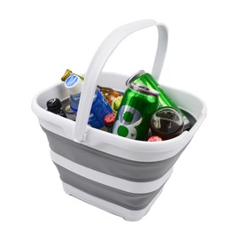 SAMMART 10L (2.6 Gallon) Collapsible Plastic Bucket - Foldable Handy Basket/Bucket- Pop Up Saving Outdoor Waterpot - Trunk Organizer for All Types of Vehicles (White/Grey)