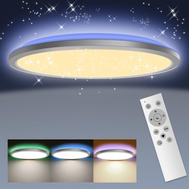 Nigecue 24 W LED Starry Sky Ceiling Light Flat with Remote Control, Dimmable LED Ceiling Light with Adjustable 3000 K - 6000 K Colour Temperature RGB Backlight, IP54 Waterproof, 3200 LM