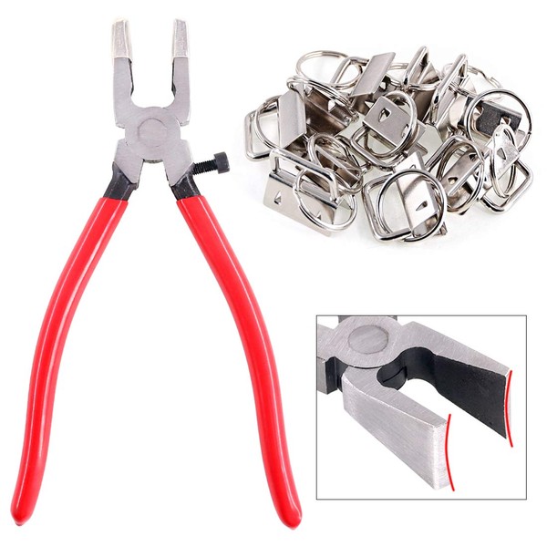 Swpeet 32 Sets 1" 25mm Sliver Fob Hardware with 1Pcs Key Fob Pliers, Glass Running Pliers Tools with Flat Jaws, Studio Running Pliers Attach Rubber Tips Perfect for Key Fob Hardware Install