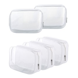 5 Pack Clear PVC Zippered Toiletry Carry Pouch TSA Approved Toiletry Bag Portable Cosmetic Makeup Bag for Vacation, Bathroom and Organizing (Small, White)