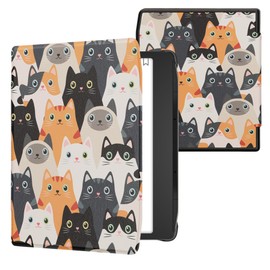 kwmobile Flip Case Compatible with Pocketbook Era/Era Color Case - eReader Case - Cats Orange Black White