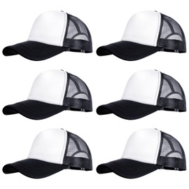 Haakong 6 Pack Trucker Hat Bulk Mesh Cap for Women Men Adjustable Blank Hats for DIY Sports Outdoor (US, Alpha, One Size, Black and White)