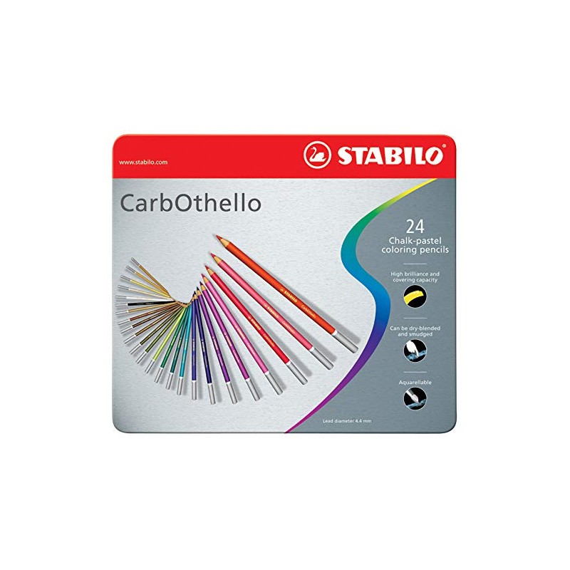 STABILO CarbOthello Pastel Chalk Pens, 24 Metal Cases, 1 Pack,