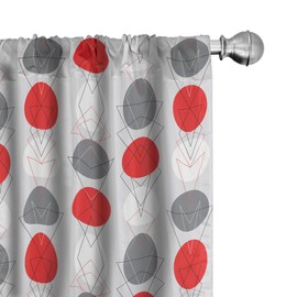 ABAKUHAUS Mid Century Curtains Pack of 2, Large Circle Spots and Oval Shapes Combined with the Figures of Geometry, 4 Pieces 150 cm x 175 cm, White Grey Red