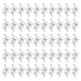 [PATIKIL] Leaf Pendants 50pcs Metal Tree Leaf Beads for Jewelry Making Bulk Leaf Charms Bracelet Necklace Earrings Keychain Style 17 Silver