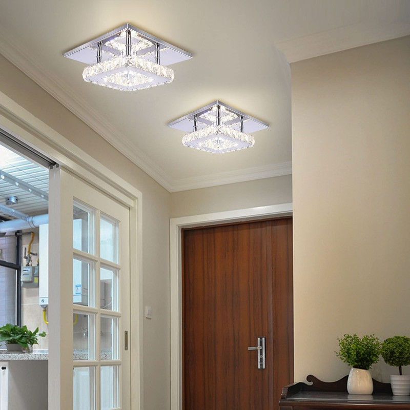 Cainjiazh Dimmable Modern Crystal Chandeliers LED Mini Ceiling Light with