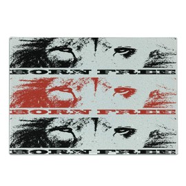 Lunarable Lion Cutting Board, Hand Drawn Head of Lion Pattern with Born Free Words Eye of the Jungle Beast, Decorative Tempered Glass Cutting and Serving Board, Small Size, Scarlet Black White