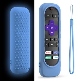 Silicone Remote Cover for Roku TV Remote,Silicone Case Cover Compatible with Most Roku Voice Remote,Shockproof Washable Roku Rmote Cover with Lanyard (Glow Blue)