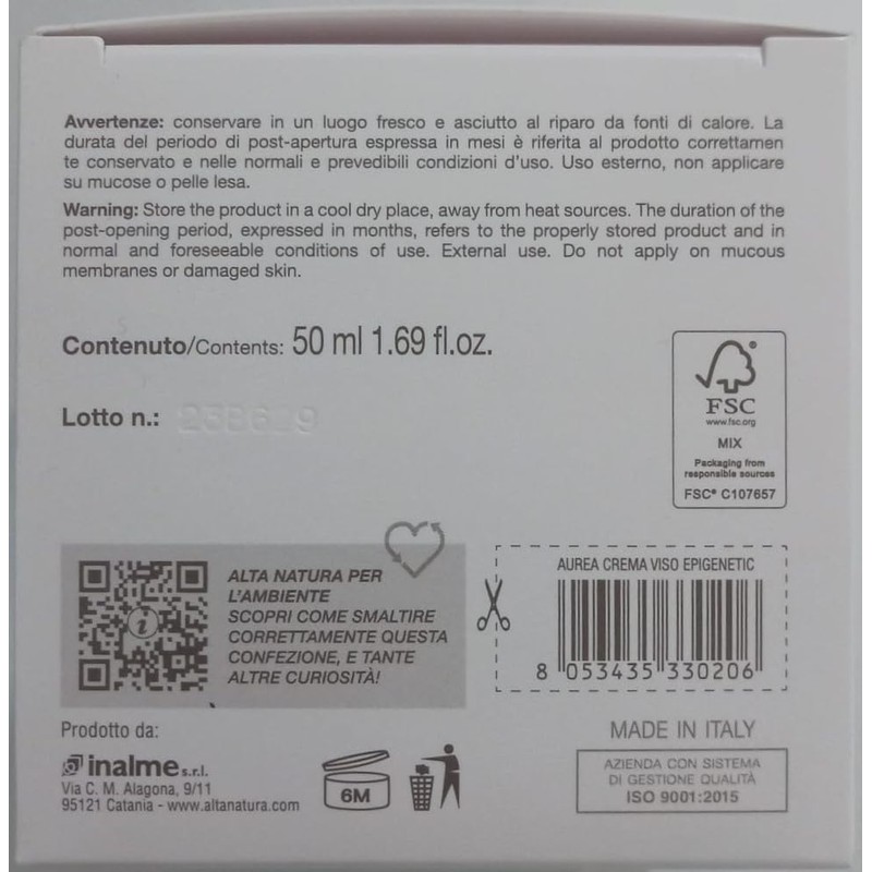 Alta Natura Aurea Anti-Wrinkle Face Cream 24H Epigenetic 50 ml