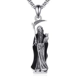 Hancock St Santa Muerte Necklace Sterling Silver Religious Protector Pendant Saint Santa Muerte Jewelry Gifts for Women Men