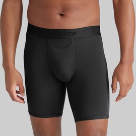 Tommy John Men’s Boxer Briefs 8” Underwear, Second Skin Boxers with Supportive Contour Pouch Silky Soft Tagless, Moisture Wicking Underwear Stretch Fabric, 3 pack Black/Turbulence/Dress Blues, Small