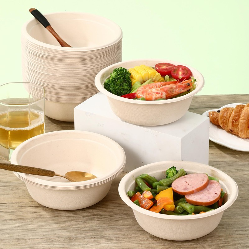 BUCOMTU Pack of 50 500 ml Disposable Paper Bowls, Environmentally