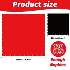 120 Pack Cocktail Napkin 3-ply Scalloped Edged Dessert Napkins Folded 6.3 x 6.3 Inches Beverage Disposable Napkins for Wedding Birthday Baby Shower Party Dinner Bridal Anniversary (Red and Black)