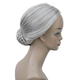 Aimole Stage Performance Braid Updo Bun Wigs Old Lady's Women Silver Gray Synthetic Cosplay Hair (51)