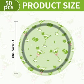 EVYIENEN 50 Pcs Martini Bachelorette Paper Plates,Martini Party Supplies Green Cocktail Dinnerware for Girl Birthday Wedding Bridal Baby Shower Decoration