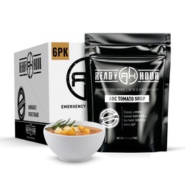 Ready Hour ABC Tomato Soup Case Pack – Freeze-Dried Emergency Food, Long 25 year Shelf Life Survival Soup, Quick Prep Camping Ready to Eat Meal and Self-Stable, – 24 Servings (6 Pouches)