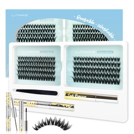 Cluster Lashes Kit，Lankiz Reusable Individual Eyelashes KIT with Lash Bond Seal and Remover Natural Wispy 10-16mm C Curl Lash Extension 80PCS DIY Waterproof(Sauvage)