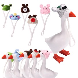Lyreh 6pcs Mini Knit Hats for Desk Goose, 7 Inch Little Tiny Goose Outfits Adjustable Miniature Headwear Funny Cute Seasonal Accessories Clothes for Geese Statues Home Office Desktop Decoration