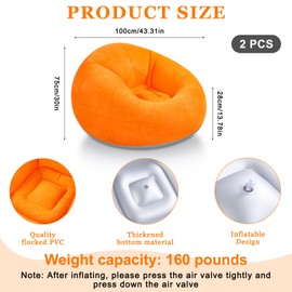 Realspring 2 Pcs Bean Bag Chairs for Adults Kids Inflatable Chairs with Electric Air Pump Blow up Chair Inflatable Lazy Sofa Folding Portable Inflatable Chair for Living Room Bedroom(Orange)