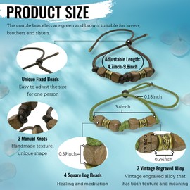 Eslinila 2 Articles Healing Crystal Couples Bracelets, Boho Natural Stone Strand Friendship Bracelets for Women men Jewelry Gifts Green/Brown