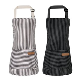 saerryor 2 Pack Chef Apron, Chef Aprons for Kids with Pockets, Adjustable Aprons for Kids, Kitchen Apron Chefs Apron for Cooking Aprons For Kids Black Apron Stripe Cleaning Baking Gardening