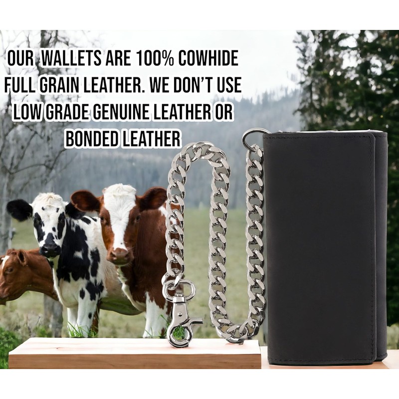 F&L CLASSIC RFID Blocking Mens Tri-fold Long Style Cowhide Leather