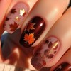 Burgundy Coffin Press-On Nails, 24-Piece Maple Leaf Glitter Nail Set