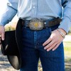 Vikodah Men Women-Western-Cowboy-Leather-Belts - Longhorn Bull Pattern Buckle Belt Floral