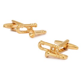 Gemelolandia | Gold Trombone Shirt Cufflinks | 25 x 7 mm | Original Cufflinks for Shirts | For Men and Boys | Gifts for Weddings, Communions, Christenings and other Events