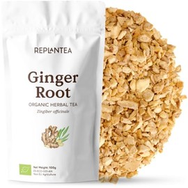 Ginger Root Tea Organic 100g (50 Cups) | 100% Pure Ginger Root, Dried, Cut and Sifted for Tea or Infusion, Zingiber officinale REPLANTEA