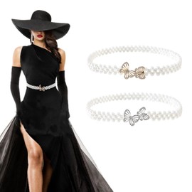 Spldsun Pack of 2 Women's Waist Belts, Waist Belt, Butterfly Elastic Belt for Weddings, Family Parties, Christmas Parties (Gold, Silver), Golden, Syllable