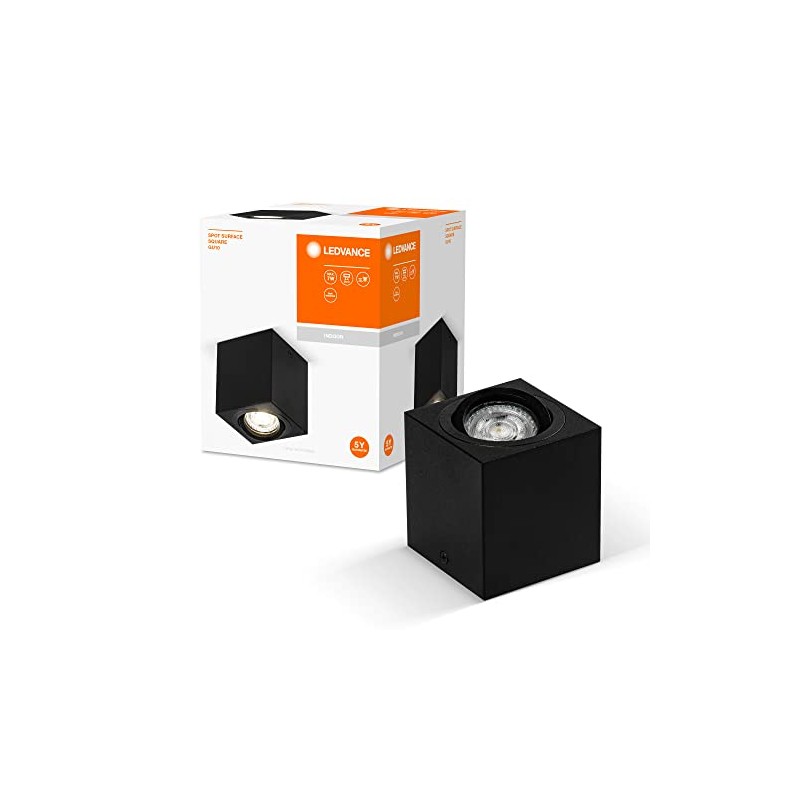 LEDVANCE Spot Surface Square Ceiling Spotlight, Black, with GU10 Socket,