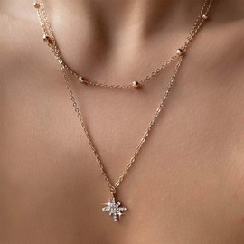 Xmsrn Vintage Geschichteten Kristall Nordstern Halskette Strass Nordstern Anhänger Halskette Boho Kristall Nordstern Choker Halskette Schichtung Perle Kette Choker Halskette Für Frauen