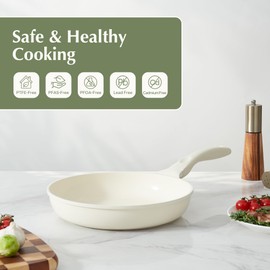 Redchef Ceramic Pan Nonstick, Nonstick Frying Pan, Large Fry Pans, PFAS & PFOA-Free, Non-Toxic, Induction Compatible Pans, Ergonomic Handles, Suitable for All Stove, Beige White, 11"