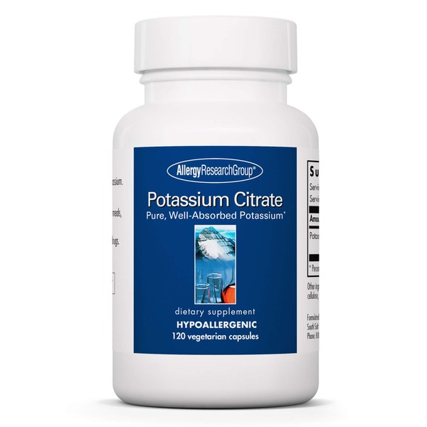 Allergy Research Group - Potassium Citrate - Pure, Well-Absorbed Potassium -120 Vegetarian Capsules