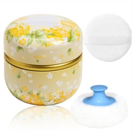 WEMEGA Body Powder Case with Powder Puff Powder Container Tea Box for Baby and Women Powder Puff and Powder Case for Travel (Yellow Flower1)