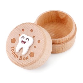 COYUN Wooden Tooth Fairy Box with 3D Carving, Wooden Storage Box for Lost Teeth, Cute Storage Box for Teeth for Boys, Girls, Children, Birthday, Baby Shower Gift