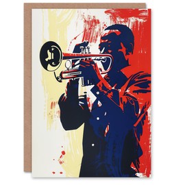 Artery8 Greeting Card Jazz Music Trumpet Player Portrait Graphic Design Blank For Him Or Her Art Birthday Card