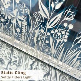 ChicSkin Pure White Window Border Film Floral, Removable See Through Static Cling for Glass Window Decor, Living Room, Wild Flowers Stickers Glass Decor 59.06"X15.35"